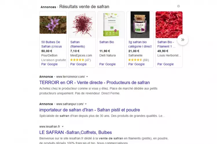 Résultats de recherche Google pour la requête vente de safran